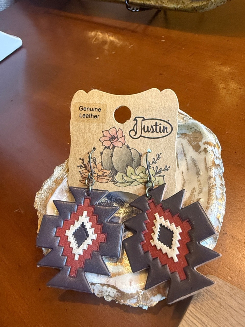 Justin Boots Black and Brown Geometric Leather Southwest Earrings - Picture 2 of 2